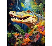 XDEGHUANGSS Kit de point de croix,Crocodile de couleur,comprend une toile pré-imprimée,des fils,des aiguilles,ensemble de broderie DIY pour débutants et passionnés,16x20 inch