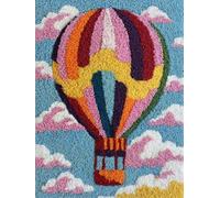 XDEGHUANGSS Kit de tapis à crochet DIY avec motif montgolfière colorée,facile pour débutants,comprenant du fil à crocheter,un crochet et un loquet,pour réaliser un tapis,un coussin(38x52 cm)