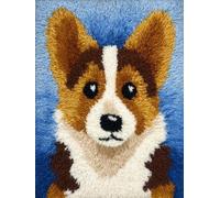 XDEGHUANGSS Kit de tapis à crocheter DIY avec motif Corgi mignon,facile pour débutants,comprenant fil à crocheter,crochet et loquet,ensemble de loisirs créatifs pour tapis,coussin(38x52 cm) - 1