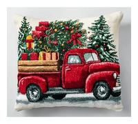XDEGHUANGSS Kit de Tapis à Nouer 43x43cm DIY,Camion rempli de cadeaux,Kit de Crochet de Verrouillage avec Canevas et Fils Colorés,Idéal pour Débutants et Adultes,Création Coussin Décoratif Point Noué