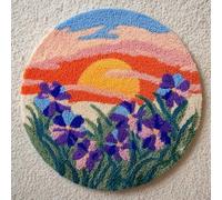 XDEGHUANGSS Kit de tapis rond à crocheter soi-même pour adultes,motif campanule et coucher de soleil,52x52 cm,avec motifs pré-imprimés Tapis de sol décoratif pour la maison - 2