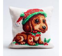 XDEGHUANGSS Kit DIY Crochet à Loquet Coussin de Noël,Tapis Point Noué à Faire Soi-même, Kit Crochet Débutant Complet avec Housse de Coussin,Décoration et Cadeau,43x43 cm -15