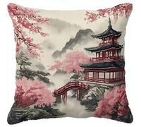 XDEGHUANGSS Kit DIY Crochet à Point Noué Housse de Coussin 43x43 cm,Parc Sakura,Kit Broderie à Loquet Facile pour Débutants,DIY Fait Main,Loisir Adulte,Cadeau pour Décorer Votre Intérieur