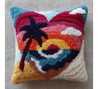 XDEGHUANGSS Kit DIY Latch Hook Crochet Coussin 43x43cm,Amour de la plage,Ensemble de Broderie et Couture avec Fils Colorés,Taie d’Oreiller à Fabriquer soi-même pour Déco Maison et Cadeau Créatif