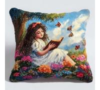 XDEGHUANGSS Kit DIY Latch Hook Crochet Coussin 43x43cm,Fille papillon,Ensemble de Broderie et Couture avec Fils Colorés,Taie d’Oreiller à Fabriquer soi-même pour Déco Maison et Cadeau Créatif