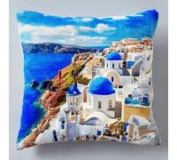 XDEGHUANGSS Kit DIY Latch Hook Crochet Coussin 43x43cm,île italienne,Ensemble de Broderie et Couture avec Fils Colorés,Taie d’Oreiller à Fabriquer soi-même pour Déco Maison et Cadeau Créatif