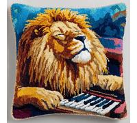 XDEGHUANGSS Kit DIY Latch Hook Crochet Coussin 43x43cm,Piano Lion,Ensemble de Broderie et Couture avec Fils Colorés,Taie d’Oreiller à Fabriquer soi-même pour Déco Maison et Cadeau Créatif