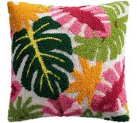 XDEGHUANGSS Kit DIY Latch Hook Crochet Coussin 43x43cm,Plantes et fleurs,Ensemble de Broderie et Couture avec Fils Colorés,Taie d’Oreiller à Fabriquer soi-même pour Déco Maison et Cadeau Créatif