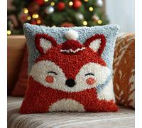 XDEGHUANGSS Kit DIY Latch Hook Crochet Coussin 43x43cm,Renard,Ensemble de Broderie et Couture avec Fils Colorés,Taie d’Oreiller à Fabriquer soi-même pour Déco Maison et Cadeau Créatif