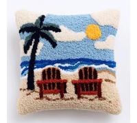 XDEGHUANGSS Kit DIY Latch Hook Crochet Coussin 43x43cm,Vacances à la plage,Ensemble de Broderie et Couture avec Fils Colorés,Taie d’Oreiller à Fabriquer soi-même pour Déco Maison et Cadeau Créatif