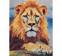 XDEGHUANGSS Kit DIY Tapis à Nouer pour Adultes,Toile imprimée, fils colorés et crochet inclus,Coussin ou petit tapis fait main,activité détente et décoration intérieure originale,Lion-90x120cm