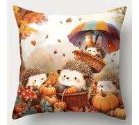 XDEGHUANGSS Kit Point Noué à Faire,Coussin 43x43 cm DIY Broderie Débutant,Latch Hook Complet,Loisir Créatif,Décoration Maison,Hérisson mignon