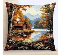 XDEGHUANGSS Kit Point Noué Coussin,Lac de la Forêt,Crochet de Verrouillage Kits de Coussins avec Crochet,Kit Tapis Point Noué à Faire pour Débutants,Adultes,43x43cm