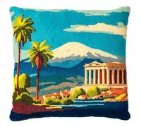 XDEGHUANGSS Kit Tapis à Nouer 43x43 cm avec Coussin,Taie d’Oreiller DIY Broderie Point Noué,Activité Créative et Déco Maison pour Tous Niveaux,Paysage d'île tropicale