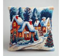 XDEGHUANGSS Kit Tapis au Point Noué pour Débutants et Adultes - Coussin à Faire Soi-Même 43x43cm avec Motif Pré-imprimé sur Toile,Coussin Décoratif Fait Main,Campagne de Noël