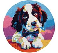 XDEGHUANGSS Kit tapis latch hook DIY English Springer Spaniel Puppy With A Bow Tie Rond Tapis avec motif 52x52cm Laine crochet coussin décoratif pour maison