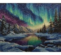 XDEGHUANGSS Kit Tapis Point Noué à Faire 38x52 cm,Paysage d'aurores boréales norvégiennes,Tapis Noué à Nouer Soi-Même pour Adultes Débutants,Latch Hook Rug Kit Crochet Loquet Point de Croix