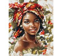 XDEGHUANGSS Kits de broderie au point de croix,11CT Canevas Kit Complet Adulte,Broder Motif Décoration Murale,40x50cm,Belle fille africaine