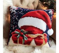 XDEGHUANGSS Kits de coussins à broder au crochet pour adultes débutants,chapeau de Noël et cadeaux,toile pré-imprimée pour housse de coussin à broder soi-même,kit de confection de tapis 43x43 cm