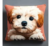 XDEGHUANGSS Kits de Crochet de Verrouillage pour Coussin 43x43 cm,Point Noué Facile pour Adultes et Enfants,Kit Tapis et Housse de Coussin DIY,Décoration Maison,Mignon maltais