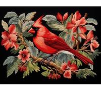 XDEGHUANGSS Latch Hook Kit Tapis Coussin,Oiseau rouge et fleurs,Modèle Pré-Imprimé à Faire Soi-Même, Kit de Tapis Crochet à Point Noué pour Adultes et Débutants,Artisanat DIY-90x120cm