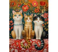 XDEGHUANGSS Point de Croix Kit Complet Estampé 11CT,Motif Pré-imprimé Facile à Broder - Kit de Broderie DIY 40x50cm pour Débutants,Artisanat Créatif,3 chats de dessins animés