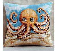 XDEGHUANGSS Point Noué Kit housse de coussin,Pieuvre de dessin animé Création de Housse de Taie d'oreiller à Crocher pour La Décoration De La Maison Sofa Salon,43x43cm