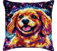 XDEGHUANGSS Projet créatif de crochet pour adultes,Chiot sous un ciel étoilé,Tapis,coussin et oreiller à faire soi-même,Loisirs créatifs relaxants,Décoration de Noël et d'intérieur,43x43 cm