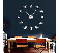 XDG Chasse Bricolage Horloges Murales Géantes Chasseurs d'animaux Exclusif Grande Horloge Horloge Montre Club De Chasse Décoration Murale Effet Miroir DIY Art Mural (Argent 、 37 Pouces)