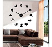 XDG Chasse DIY Horloges Murales Géantes Chasseurs d'animaux Exclusif Big Time Horloge Montre Club De Chasse Décoration Murale Effet Miroir DIY Art Mural (Noir Wall 37 Pouces)