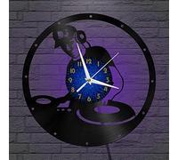 XDG Disco DJ DJing 3 Horloge Murale en Vinyle, Horloge Murale en Vinyle Noir 12 Pouces pour Cadeau créatif de Chambre à Coucher de Salon (12 Pouces B avec LED)