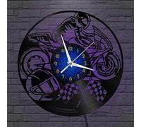 XDG Horloge Murale en Vinyle de Course de Moto, Horloge Murale en Vinyle Noir 12 Pouces pour Salon Chambre (B avec LED)