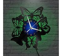 XDG Joli thème Papillon Vinyle Horloge Murale Horloge Murale pour Cuisine Chambre Café (B, avec LED)