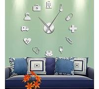 XDG Médecine Santé Soins Ambulance Grandes Horloges Murales DIY Miroir Acrylique Stickers Muraux Médical Art Mural Hôpital Clinique Décor Art Horloge (Argent, 27“)
