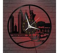 XDG New York City View Horloge Murale en Vinyle, Art Mural de Disque Vinyle pour Cadeaux Créatifs de Chambre à Coucher de Salon (12 Pouces C avec LED)