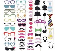 XDGBGFN Ensemble de 58 accessoires pour photobooth avec moustaches, lèvres, lunettes, cravates et bâtons - Décoration pour mariage, anniversaire, carnaval et fêtes