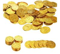 XDGBGFN Lot de 100 pièces dorées - Pièces d'or - Trésor de pirate - Jouet en plastique - Pièces de monnaie pour pirates - Cadeau pour pirate