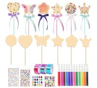 XDGBGFN Lot de 12 baguettes magiques en bois - Kit DIY pour princesse avec 12 crayons de couleur aquarelle, 3 rouleaux de ruban adhésif, 3 autocollants pour cadeaux, anniversaire, fêtes et loisirs