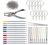 XDGBGFN Lot de 138 accessoires de film rétractable avec crayons de couleur, accessoires pour trousseau de clés, pince à épiler, cordon de perles et perforateur pour porte-clés pour bricolage et