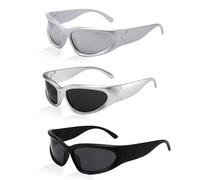 XDGBGFN Y2K Lot de 3 paires de lunettes de soleil vintage pour homme et femme - Lunettes de soleil Futuristes Rave légères enveloppantes - Lunettes de cyclisme rectangulaires