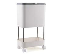 XDgfjrCGKJ Poubelle rectangulaire 2 compartiments roulettes salle bain cuisine...(/White,2 Tiers)