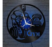 XDGFR Gym Musculation Horloge Murale en Vinyle, Vinyle Horloge Murale Art Noir 12 Pouces pour Salon Chambre Cadeau Créatif (12 Pouces B avec LED)