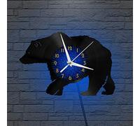 XDGFR Ours Polaire Vinyle Horloge Murale, Vinyle Horloge Murale Art Noir 12 Pouces pour Salon Chambre Cadeau Créatif (12 Pouces B avec LED)