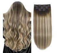 XDhair Extension Cheveux Naturel Clip 40cm 6pcs 100g Brun Noisette à Brun Cendré et blond cendré Extention de Cheveux Humains Vrai Cheveux #3/8/22 16pouces