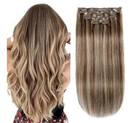 XDhair Extension Cheveux Naturel Clip 55cm 100g 6pcs Marron Moyen Highlight Blond Miel Humains Vrai Cheveux Extension a Clip Cheveux Naturel #4P27 22pouces