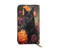 XDHFFJUCK Portefeuille élégant en cuir avec motif chat noir et fleur pour homme, avec pince à billets, porte-cartes, porte-billets, portefeuille de voyage, porte-monnaie électronique, poche de