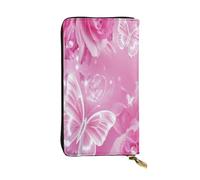 XDHFFJUCK Portefeuille élégant en cuir avec motif papillon rose et blanc pour homme avec pince à billets, porte-cartes, porte-billets, portefeuille de voyage, porte-monnaie électronique, poche de