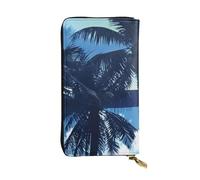 XDHFFJUCK Portefeuille en cuir bleu palmier élégant pour homme avec pince à billets, porte-cartes, porte-billets, portefeuille de voyage, portefeuille électronique, poche de rangement pour cartes de