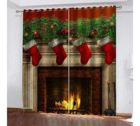 XDJQZX Rideaux À Oeillets 3D Décorations De Noël Motif Lot De 2 Rideau Occultant 200 X 200 Cm Décoration De Fenêtre pour Chambre Salon Cuisine Chambre Enfant, Isolant Thermique Et Phonique