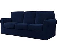 XDKS Housse De Canapé Extensible 7 Pièces, Housse De Canapé avec Trois Dossiers Et Coussins Séparés avec Bande élastique, Tissu Jacquard élasthanne à Carreaux (Marine,3 Places (185-235cm))